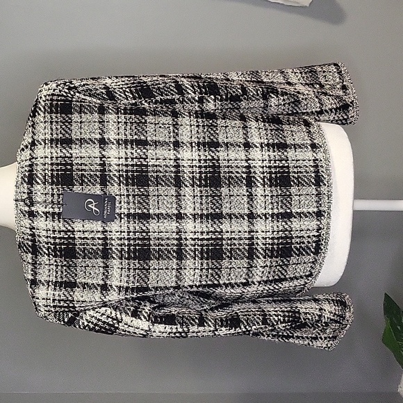 Adrianna Papell Black White Crewneck Plaid Blazer with Metallic Threading Size M - Picture 3 of 9